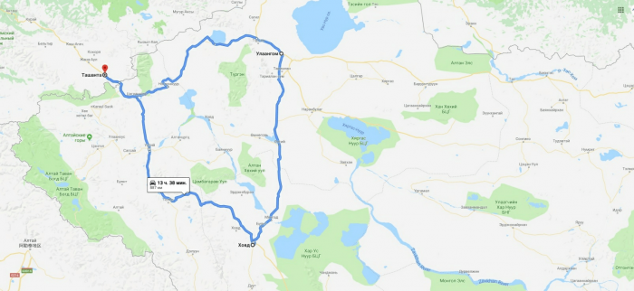 Изначально запланированный маршрут: Ташанта – Улгий – Ховд – Улаангом – Ташанта. С остановкой у озер.